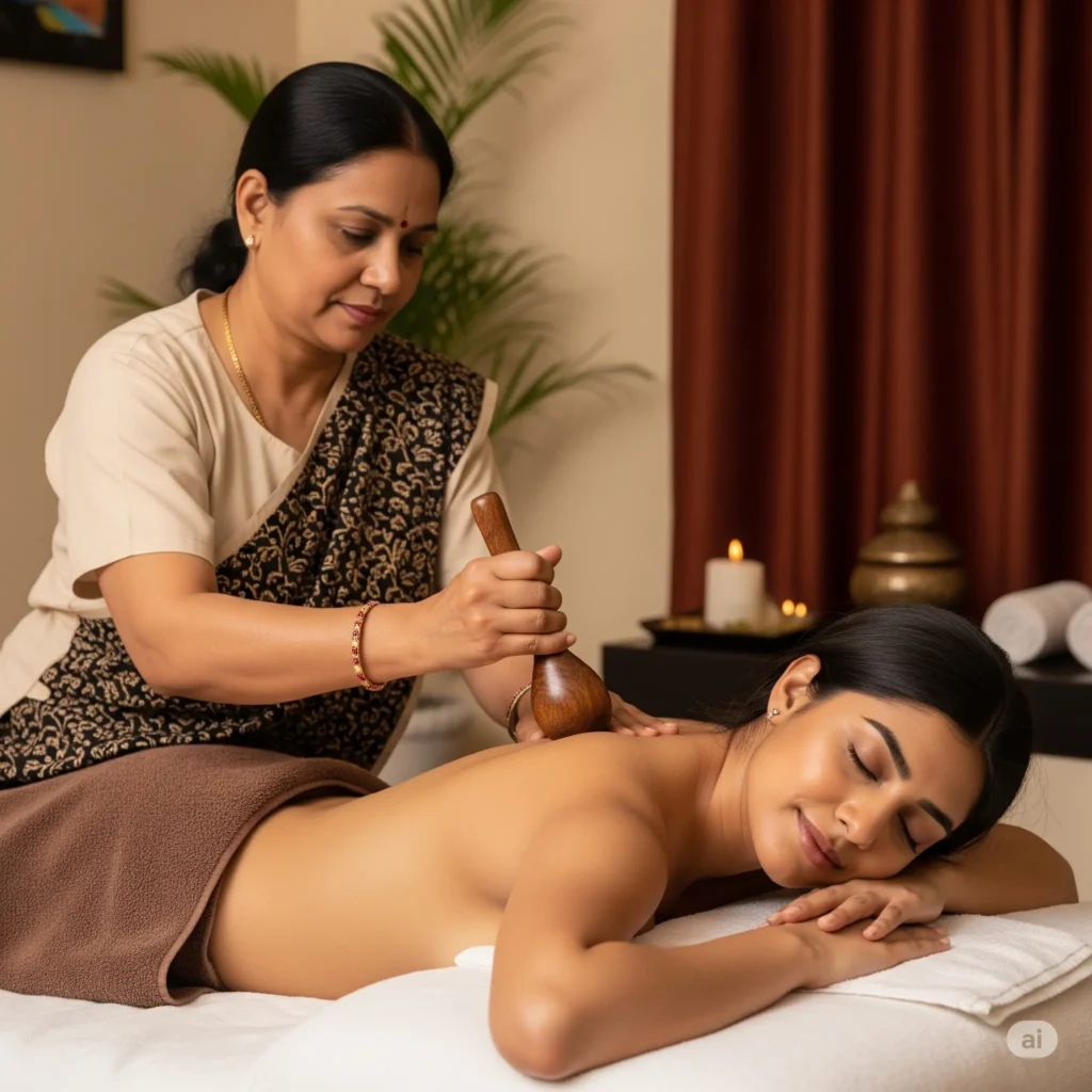 girl in kochi getting ayurvedic massage